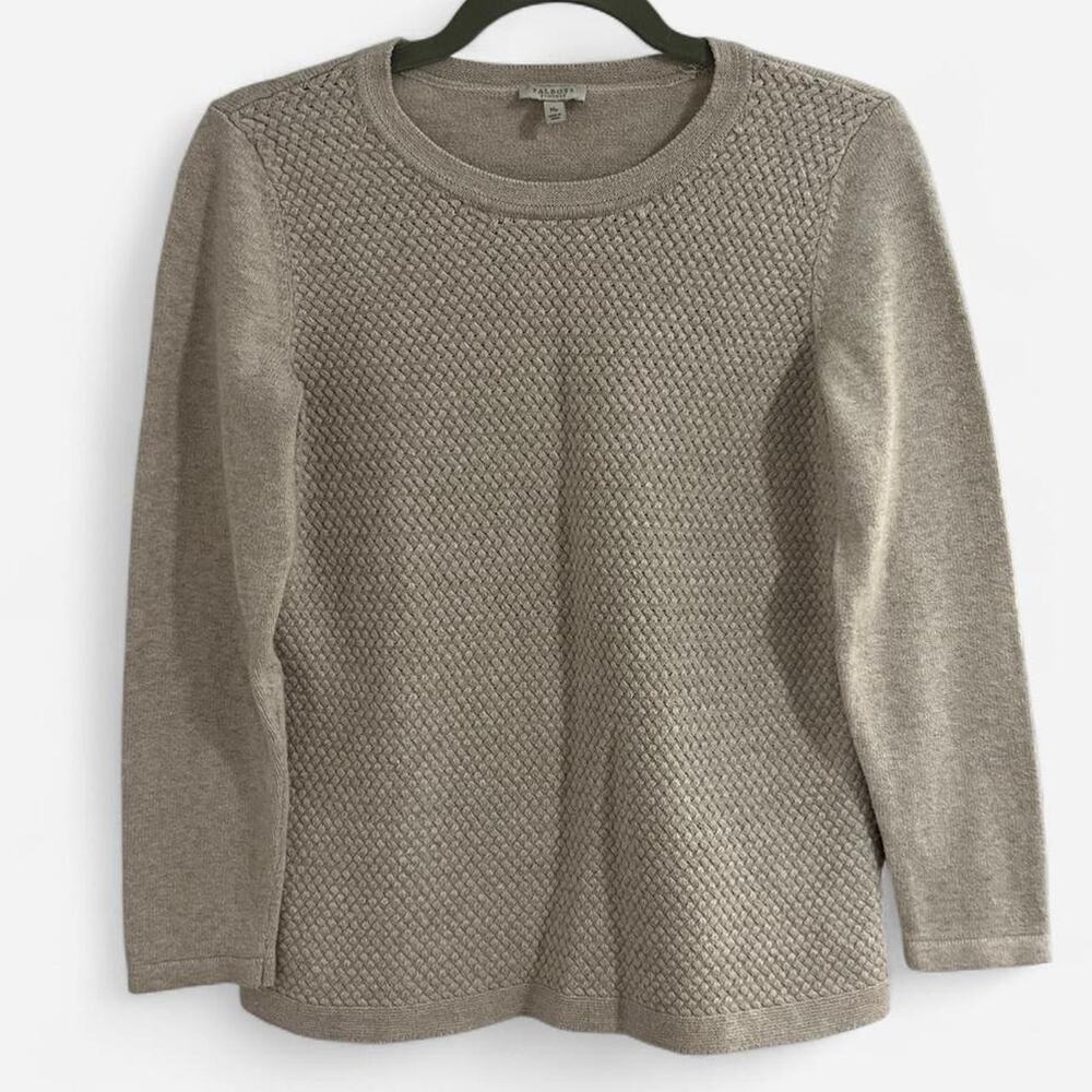 Talbots Taupe/Oatmeal Basketweave Knit Crewneck Sweater